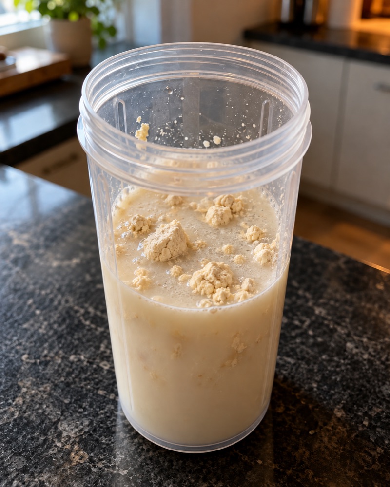 Shaker mit verklumptem Proteinpulver
